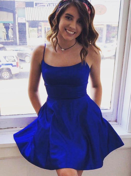 Simple Short Prom Dresses Royal Blue Homecoming Dress With Pockets OM373