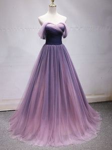 Off Shoulder Tulle Long Ombre Prom Dresses, Princess Formal Gown OP870