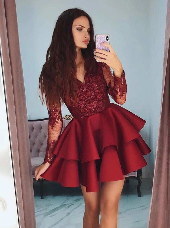 Burgundy Short Homecoming Dresses Short Prom Dress With Sleeves OM538 Burgundy Short Homecoming Dresses Short Prom Dress With Sleeves OM538