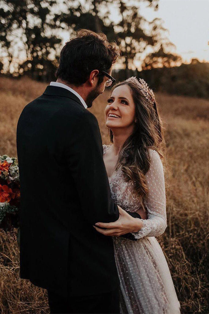 Rustic long hotsell sleeve wedding dress