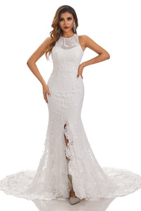 Charming Mermaid Bateau Sleeveless Wedding Dress With Lace Appliques
