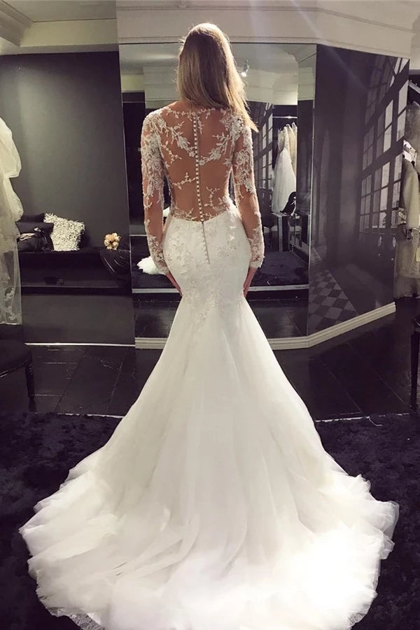 Tulle Lace Long Sleeve Mermaid Trumpet Wedding Bridal Dress Detachable –  TulleLux Bridal Crowns & Accessories