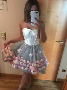 Strapless Short Prom Dresses Handmade Flowers Graduation Party Gown OM498