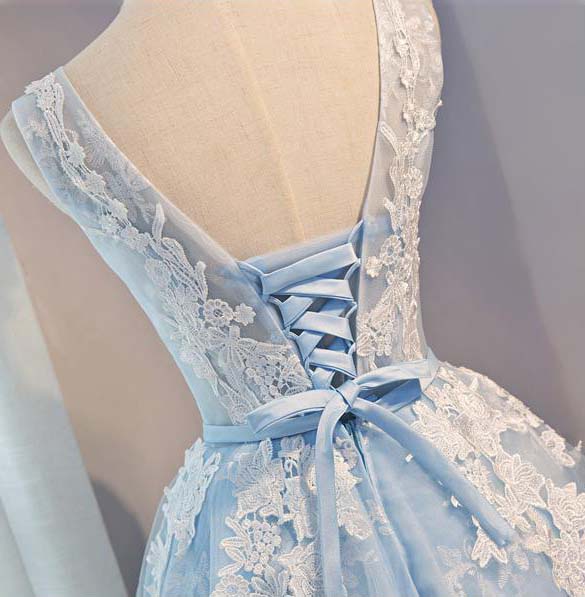 Round Neck Blue Short Prom Dress, Short Graduation Homecoming Dresses OM443