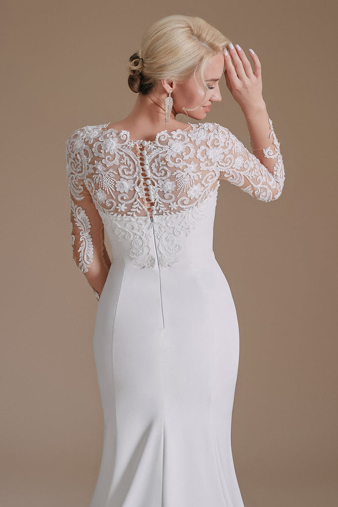New Arrival Lace Mermaid Long Sleeve Chapel Train Wedding Dress