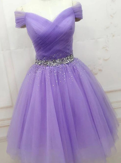 Off Shoulder Short Prom Dresses With Beading, Tulle Homecoming Graduation Dress OM558