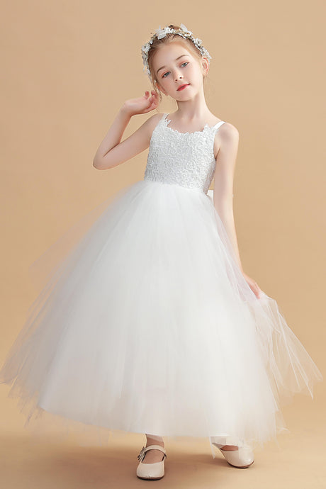 Straps Ivory Flower Girl Dress With Lace Appliques