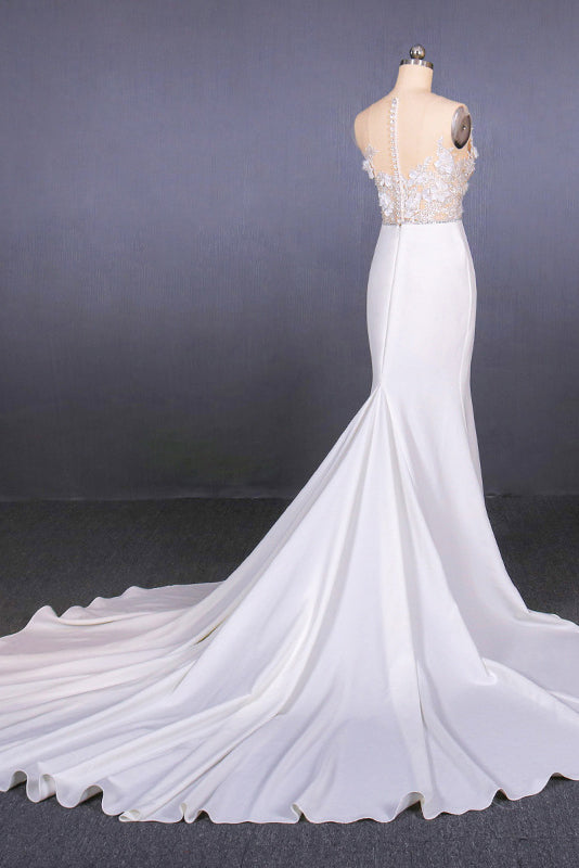 See-Through Neckline Lace Appliques Mermaid Wedding Dresses OW575