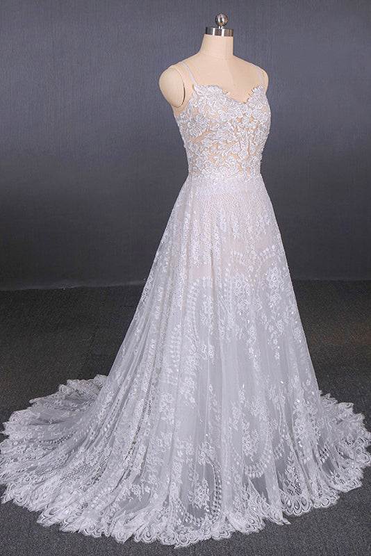 Spaghetti Straps Lace Wedding Dresses Backless Beach Bridal Dresses OW555