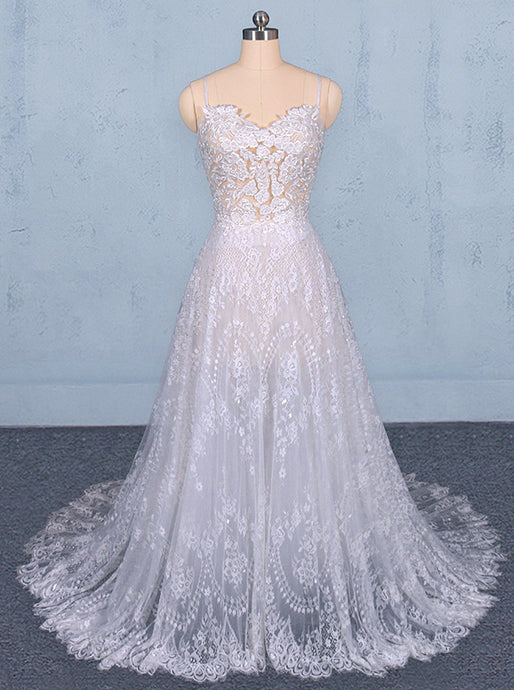 Spaghetti Straps Lace Wedding Dresses Backless Beach Bridal Dresses OW555
