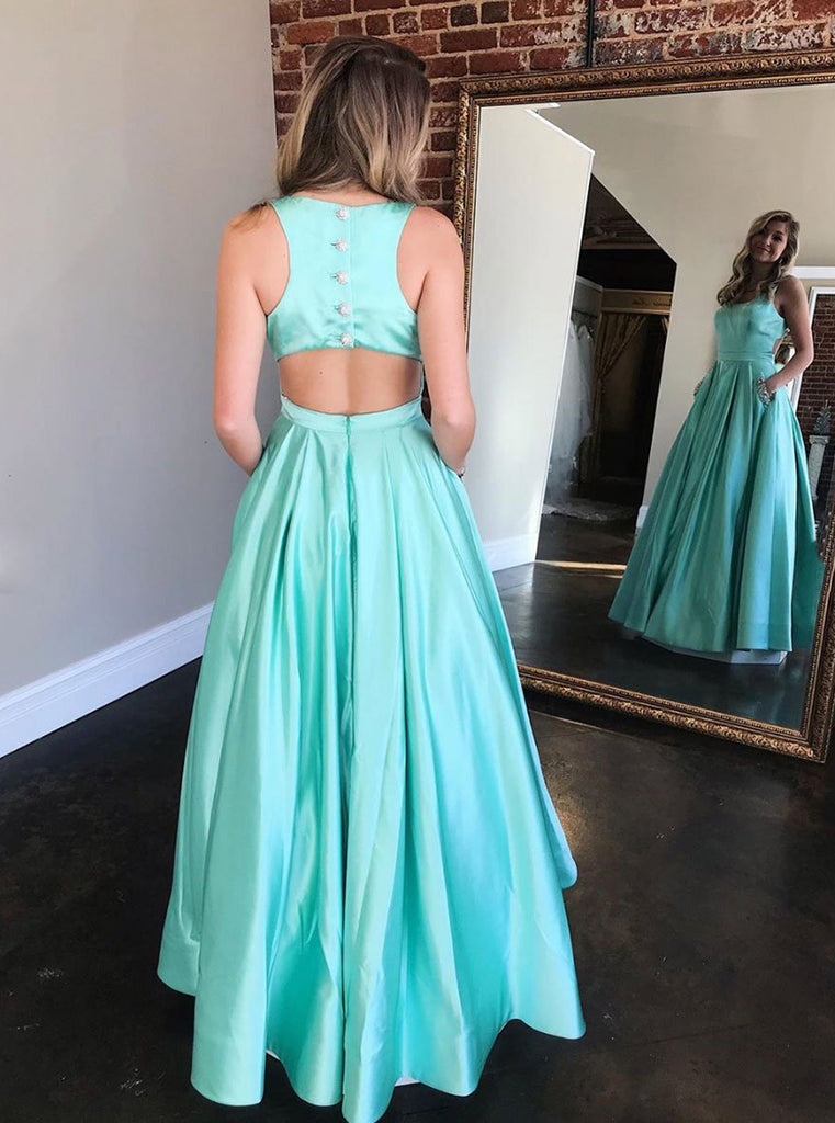 Simple Green Satin Long Prom Dress Green Evening Dress