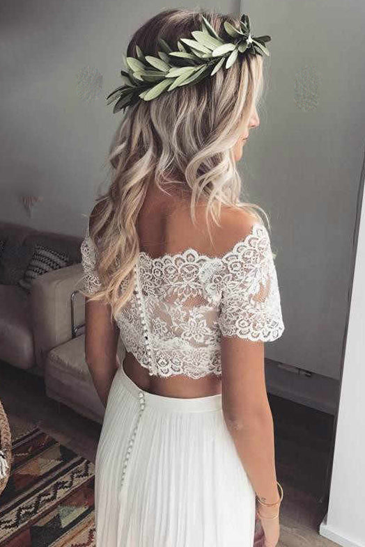 short boho beach wedding dress Ivory Chiffon Beach Wedding Dresses Rhinestone Belt Short Sleeve Wedding Dress AWD1162