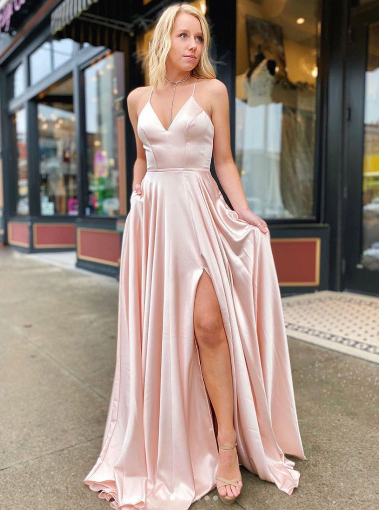 Pink satin formal dress hotsell