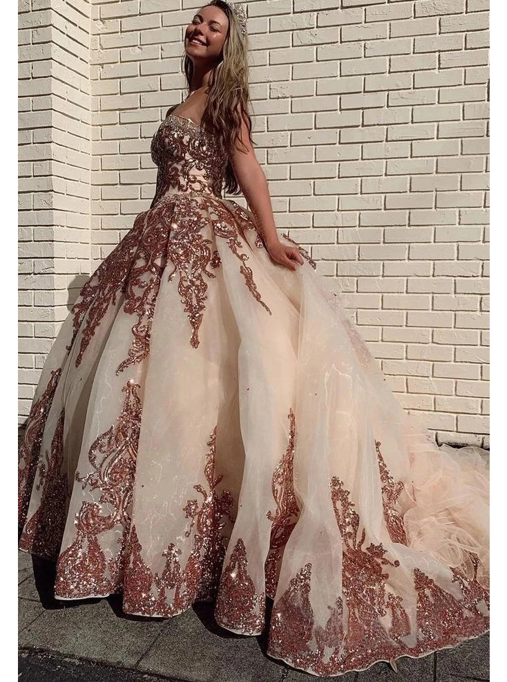rose gold dress puffy Blush Pink Quinceanera Rose Gold Puffy Prom Dress Sparkly Quinceanera Dresses Puffy Blush Pink Sparkly Princess