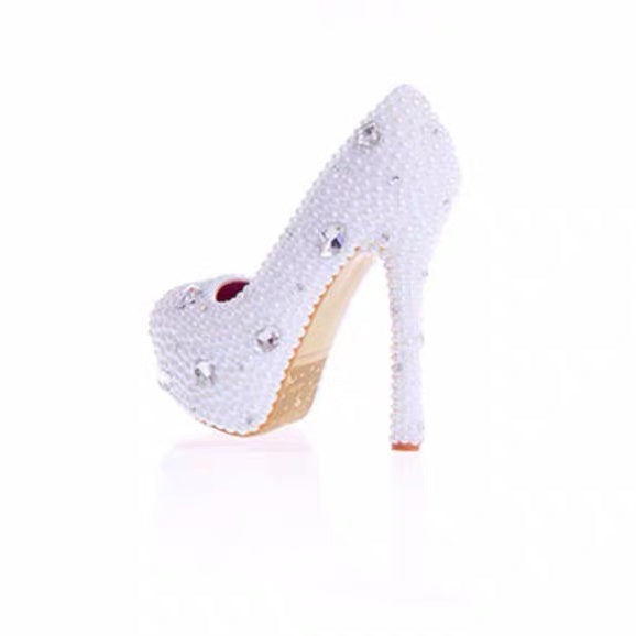 Patent Leather Closed Toe With Pearl Rhinestone White Wedding Shoes OS120
