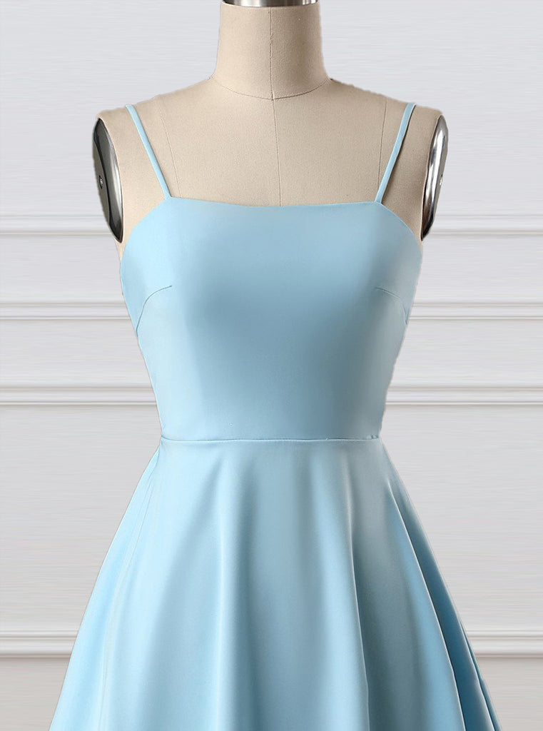 A-Line Spaghetti Straps Short Blue Satin Homecoming Dress PD1119