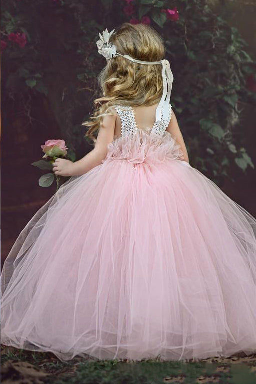 Princess Light Pink Ball Gown Tulle Flower Girl Dress OF124