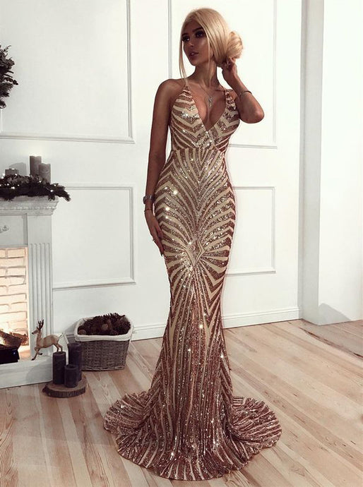 Glitter Mermaid Sequins Long Prom Dress Backless Evening Dress OP294