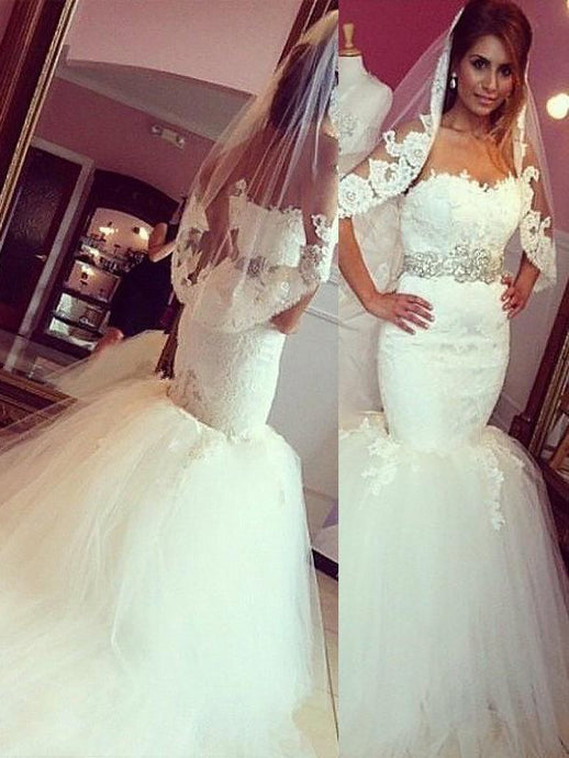 Strapless Mermaid Lace Sweetheart Tulle Court Train Wedding dress