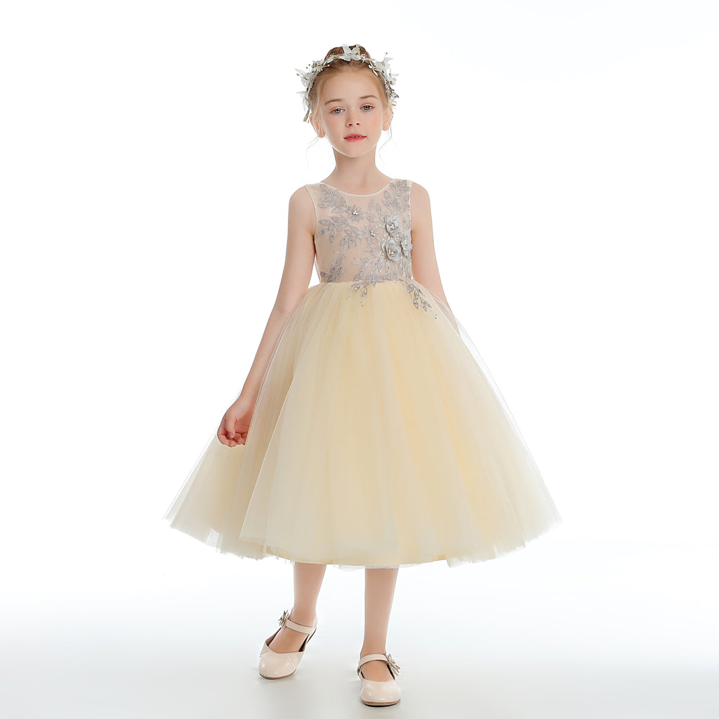 Tulle Daffodil Sleeveless V Back Flower Girl Dress