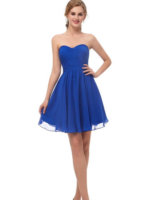 Sweetheart Sleeveless Royal blue Chiffon Short Homecoming Dresses AS12673