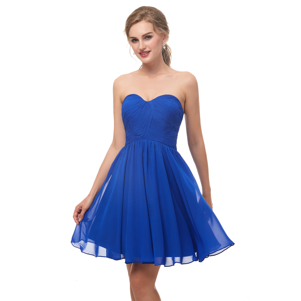 Sweetheart Sleeveless Royal blue Chiffon Short Homecoming Dresses AS12673