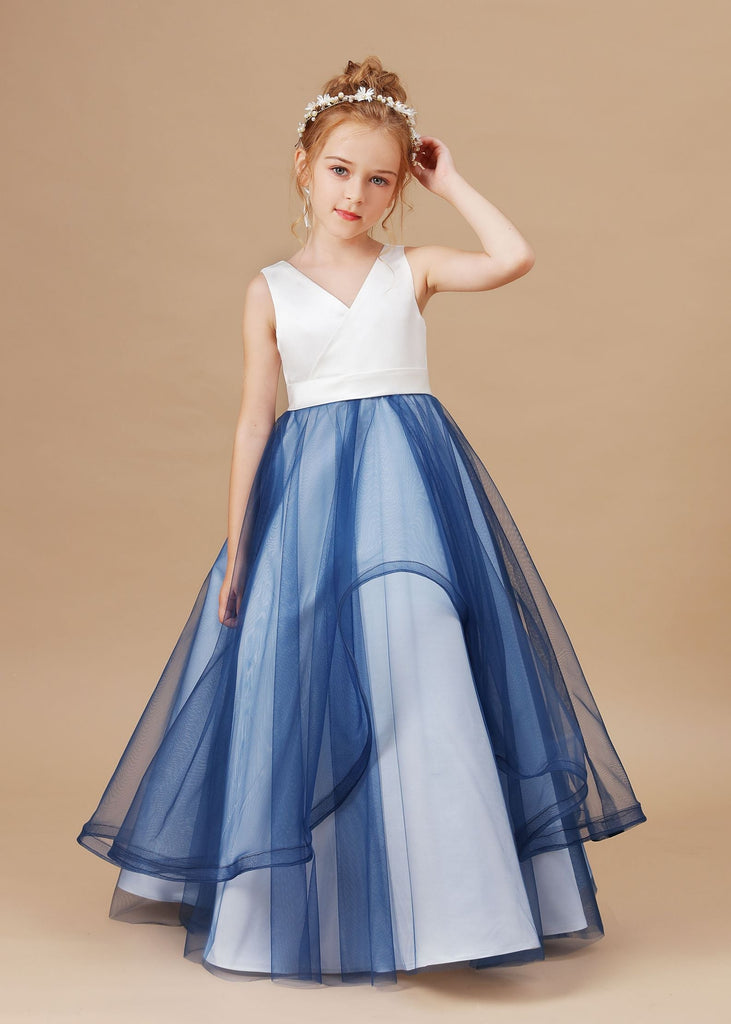 Trumpet V-neck SLeeveless V-neck Tulle Stain Flower Girl Dresses