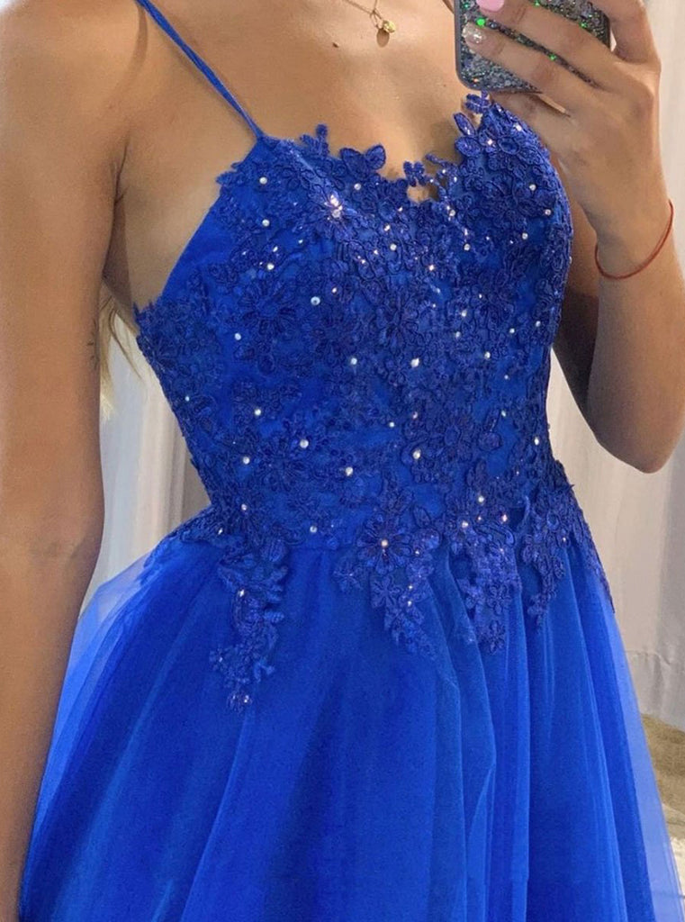 Royal blue tulle prom cheap dress