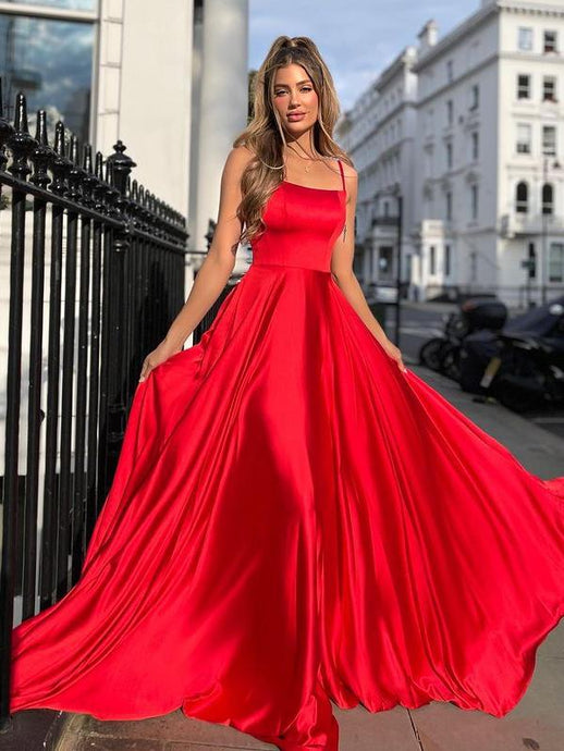 A-line Backless Red Long Sexy Prom Dress AZ511