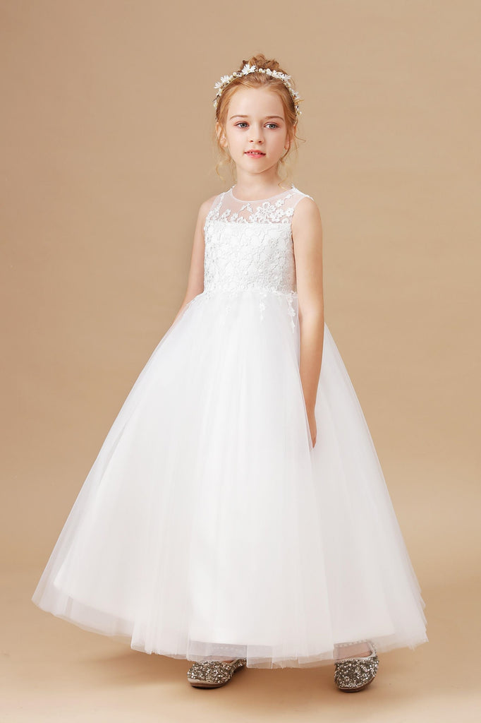 Sweetheart Tulle Appliques Sleeveless Flower Girl Dress