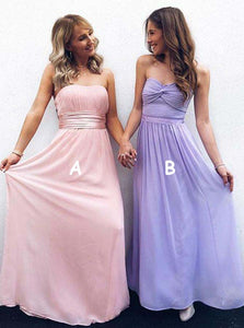 A-Line Strapless Pink/Lavender A/B Pattern Pleated Long Chiffon Bridesmaid Dress OB122