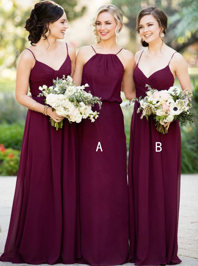 A-Line Spaghetti Straps A/B Pattern Chiffon Fuchsia Bridesmaid Dress O A-Line Spaghetti Straps A/B Pattern Chiffon Fuchsia Bridesmaid Dress O