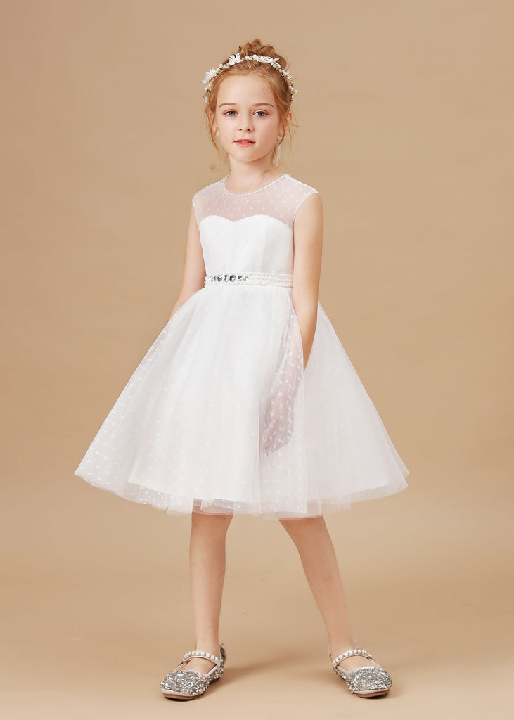 Tulle Lace Sleeveless Ivory Flower Girl Dress