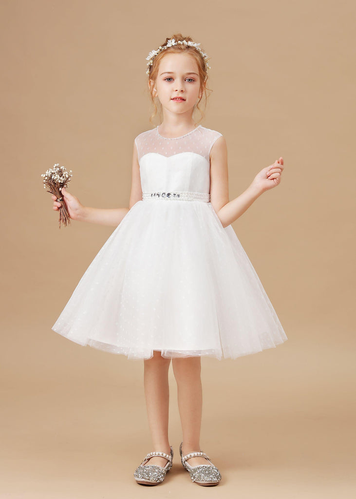 Tulle Lace Sleeveless Ivory Flower Girl Dress