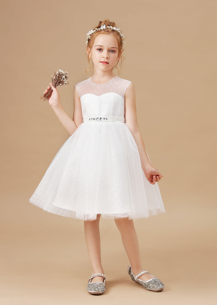 Tulle Lace Sleeveless Ivory Flower Girl Dress