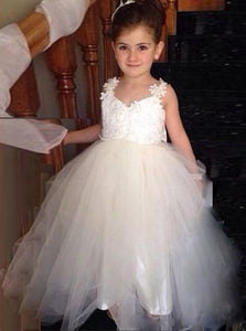 Princess Ball Gown Backless Tulle Flower Girl Dress With Bowknot OF103