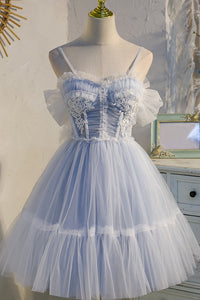 Sky Blue Mini Dress With Organza Prom Dress Party Homecoming Dresses