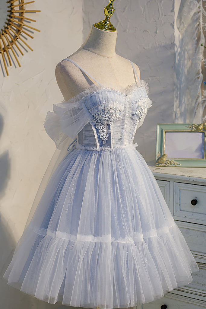 Sky Blue Mini Dress With Organza Prom Dress Party Homecoming Dresses