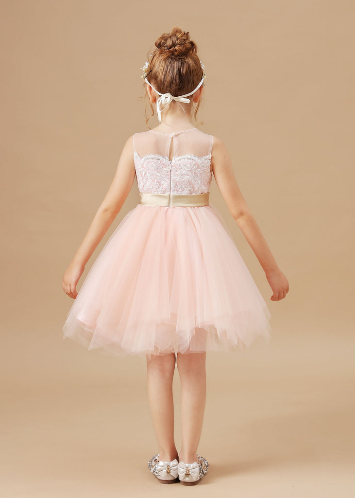 Applique Chic Tulle Satin Flower Girl Dress With Rhinestone Belt