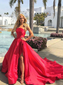 Simple Red Ssatin Long Prom Dress, Red Evening Dress