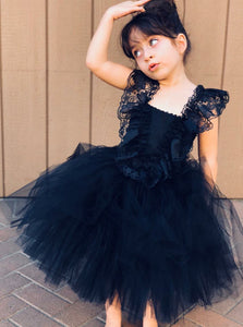 Navy Blue Lace Straps Ball Gown Tulle Flower Girl Dress With Ruffles OF120