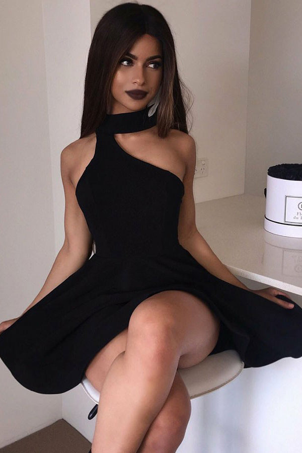 Buy High Neck Black Short Homecoming Dresses Sexy Party Dress Sale OM253