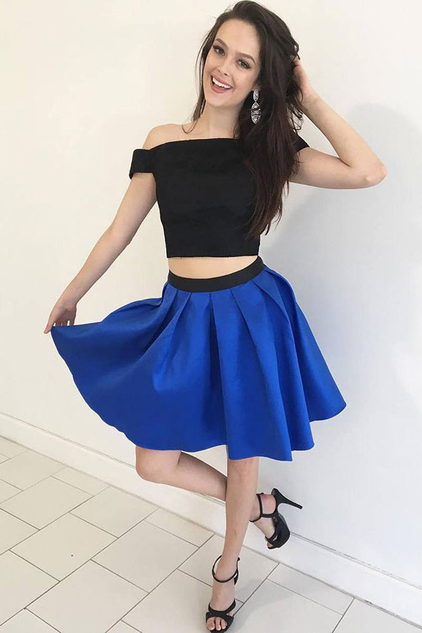 Black & Blue Off the Shoulder Two Pieces Homecoming Dress OM298