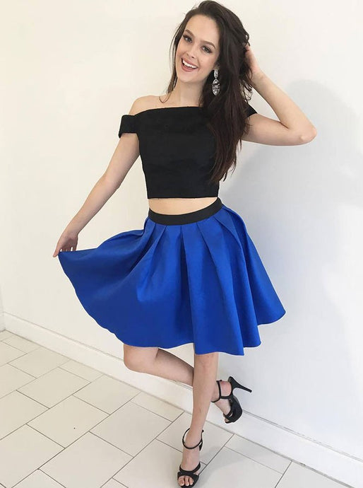 Black & Blue Off the Shoulder Two Pieces Homecoming Dress OM298