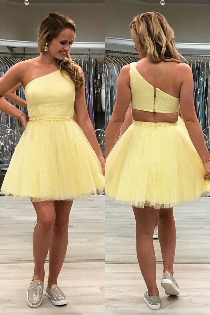 Tulle One Shoulder Sparkly Homecoming Dress, Chic Graduation Dress OM459