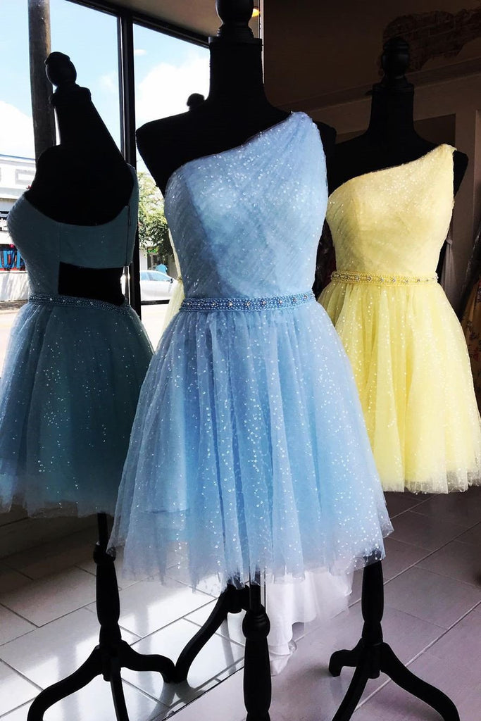 Tulle One Shoulder Sparkly Homecoming Dress, Chic Graduation Dress OM459