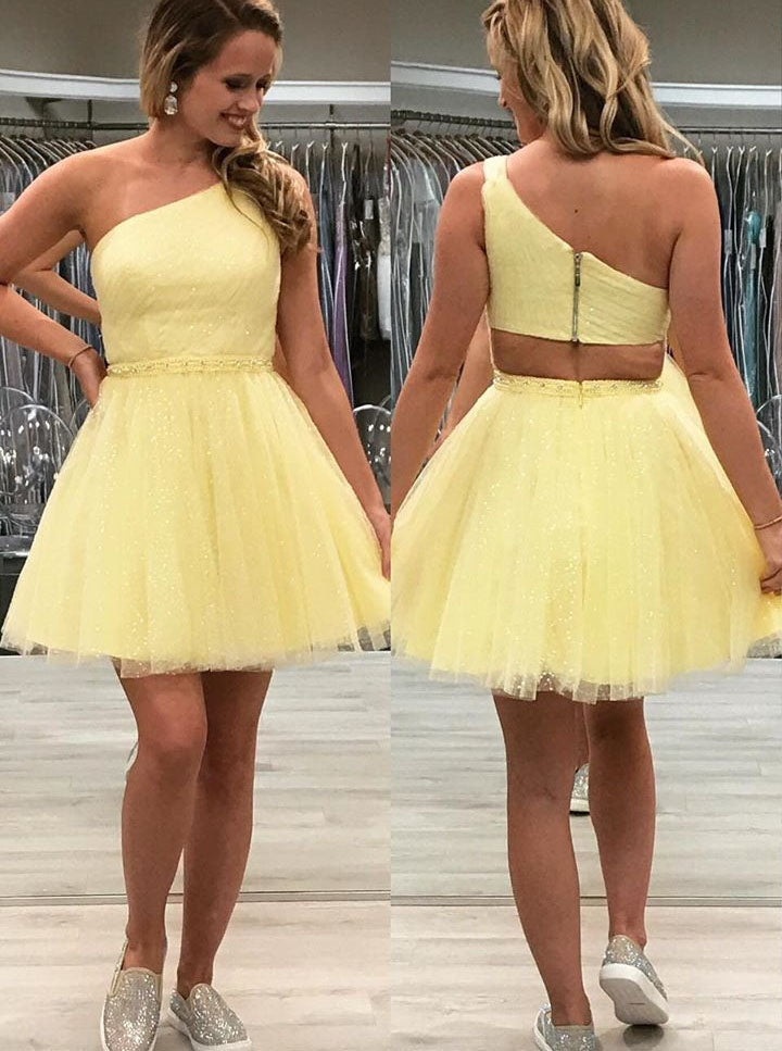 Tulle One Shoulder Sparkly Homecoming Dress, Chic Graduation Dress OM4