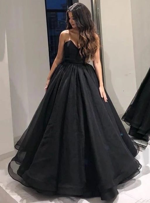Sweetheart Black Long Prom Dresses Tulle Ball Gown Formal Gown PO209