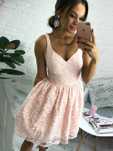 Pearl Pink Short/Mini A-Line V-Neck Short Lace Cocktail Party Dress OC103