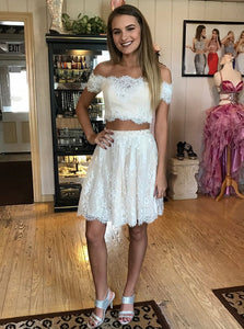 Off the Shoulder Two Piece Lace Short Sleeves Prom Dress Cocktail Party Dress OC105